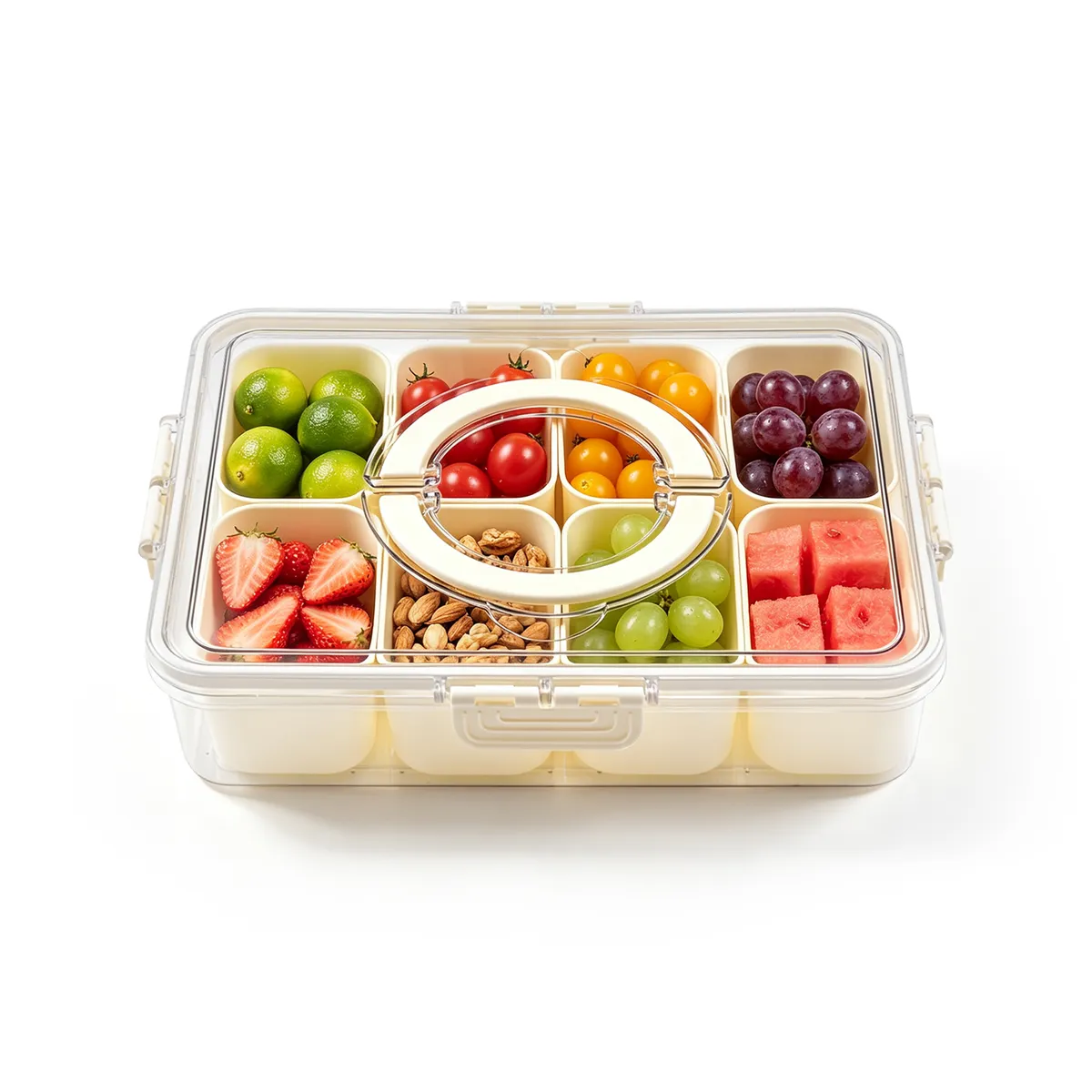 Snackle Box con fruta y frutos secos en sus 8 compartimentos